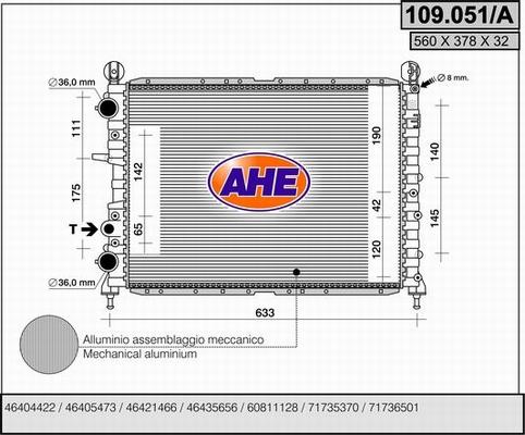 AHE 109.051/A - Radiators, Motora dzesēšanas sistēma www.autospares.lv