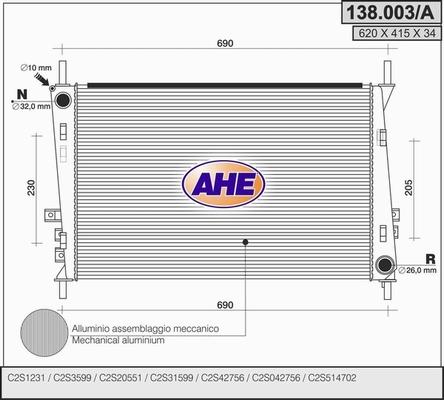 AHE 138.003/A - Radiators, Motora dzesēšanas sistēma www.autospares.lv