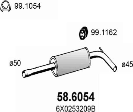 ASSO 58.6054 - Vidējais izpl. gāzu trokšņa slāpētājs www.autospares.lv