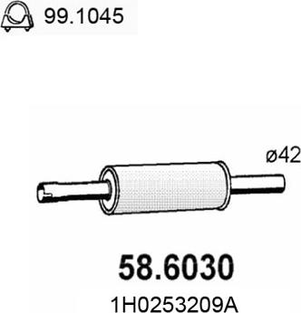 ASSO 58.6030 - Vidējais izpl. gāzu trokšņa slāpētājs www.autospares.lv