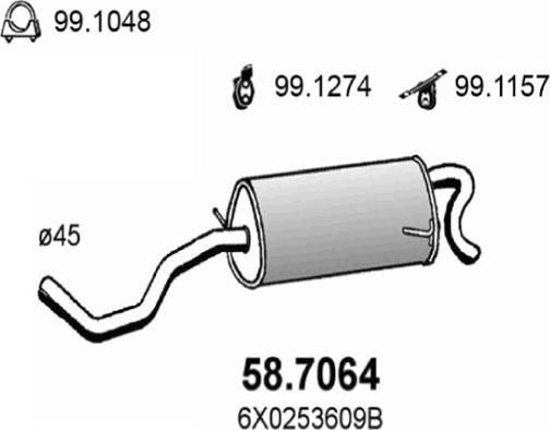 ASSO 58.7064 - Izplūdes gāzu trokšņa slāpētājs (pēdējais) www.autospares.lv