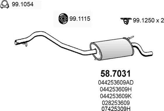 ASSO 58.7031 - Izplūdes gāzu trokšņa slāpētājs (pēdējais) www.autospares.lv