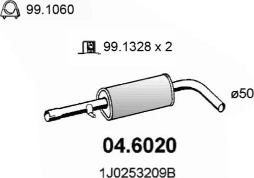 ASSO 04.6020 - Vidējais izpl. gāzu trokšņa slāpētājs www.autospares.lv