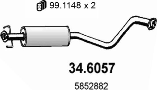 ASSO 34.6057 - Vidējais izpl. gāzu trokšņa slāpētājs www.autospares.lv