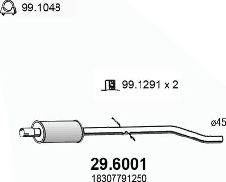 ASSO 29.6001 - Vidējais izpl. gāzu trokšņa slāpētājs www.autospares.lv