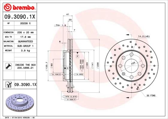 Brembo 09.3090.1X - Bremžu diski www.autospares.lv