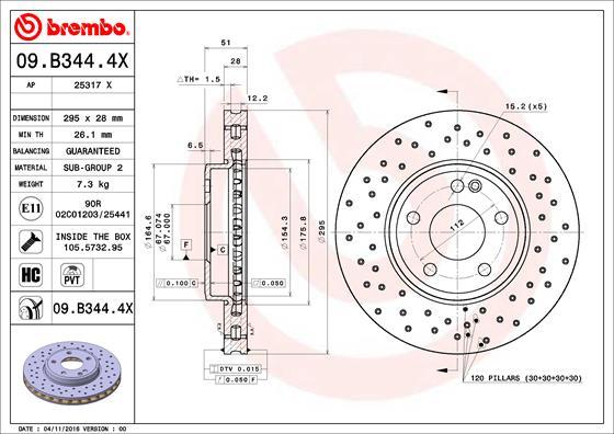 Brembo 09.B344.4X - Bremžu diski www.autospares.lv