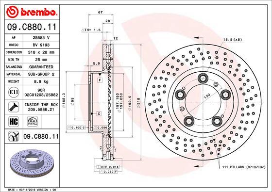 Brembo 09.C880.11 - Bremžu diski www.autospares.lv