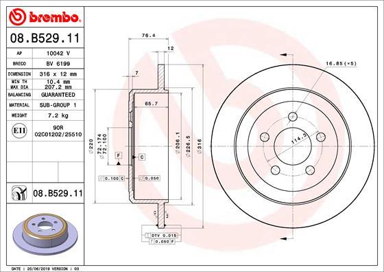 Brembo 08.B529.11 - Bremžu diski www.autospares.lv