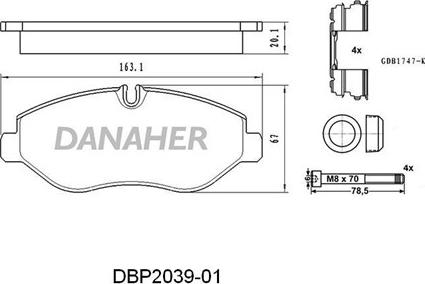 Danaher DBP2039-01 - Bremžu uzliku kompl., Disku bremzes www.autospares.lv