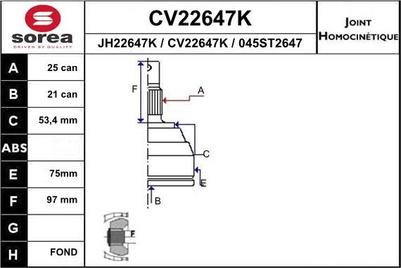 EAI CV22647K - Šarnīru komplekts, Piedziņas vārpsta www.autospares.lv