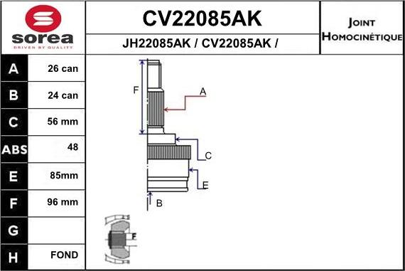 EAI CV22085AK - Šarnīru komplekts, Piedziņas vārpsta www.autospares.lv