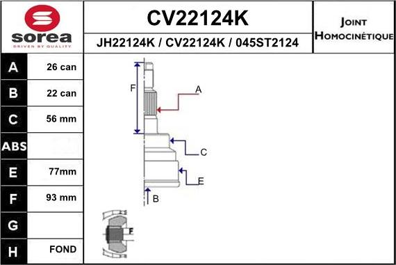 EAI CV22124K - Šarnīru komplekts, Piedziņas vārpsta www.autospares.lv
