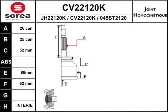 EAI CV22120K - Šarnīru komplekts, Piedziņas vārpsta www.autospares.lv