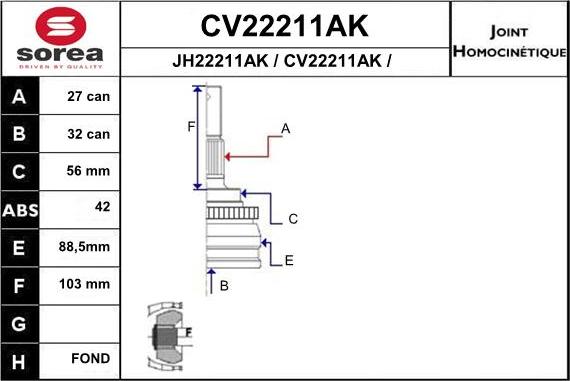 EAI CV22211AK - Šarnīru komplekts, Piedziņas vārpsta www.autospares.lv