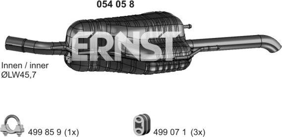ERNST 054058 - Izplūdes gāzu trokšņa slāpētājs (pēdējais) www.autospares.lv