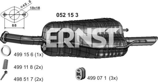 ERNST 052153 - Izplūdes gāzu trokšņa slāpētājs (pēdējais) www.autospares.lv