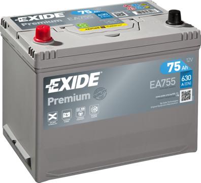 Exide EA755 - Startera akumulatoru baterija www.autospares.lv