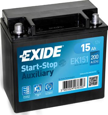 Exide EK151 - Startera akumulatoru baterija www.autospares.lv