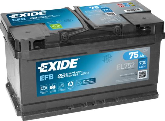 Exide EL752 - Startera akumulatoru baterija www.autospares.lv
