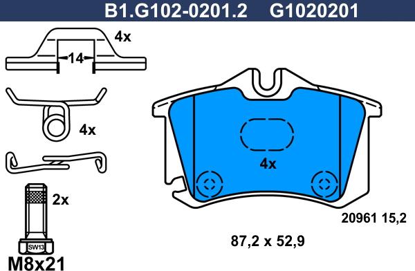 Galfer B1.G102-0201.2 - Bremžu uzliku kompl., Disku bremzes www.autospares.lv