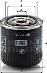 Mann-Filter W 920/45 - Eļļas filtrs www.autospares.lv