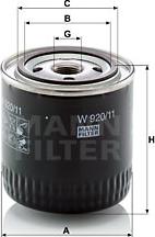 Mann-Filter W 920/11 - Eļļas filtrs www.autospares.lv