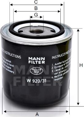 Mann-Filter W 920/31 - Eļļas filtrs www.autospares.lv