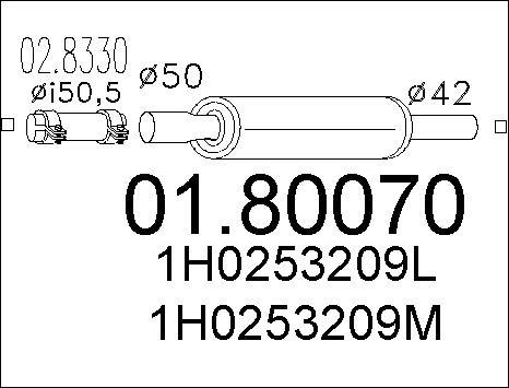 MTS 01.80070 - Vidējais izpl. gāzu trokšņa slāpētājs www.autospares.lv
