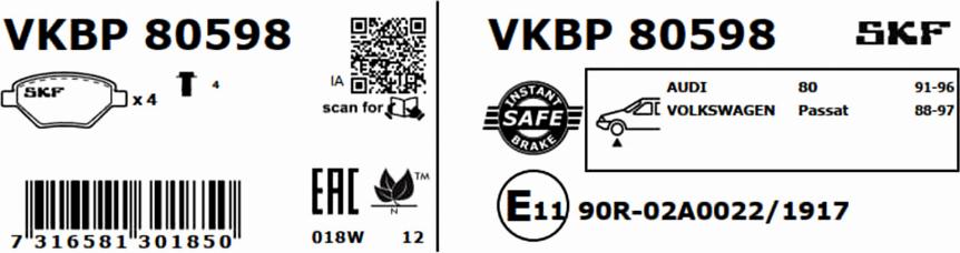 SKF VKBP 80598 - Bremžu uzliku kompl., Disku bremzes www.autospares.lv
