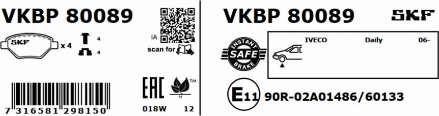 SKF VKBP 80089 - Bremžu uzliku kompl., Disku bremzes www.autospares.lv