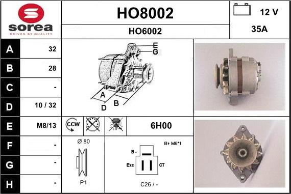 SNRA HO8002 - Ģenerators www.autospares.lv