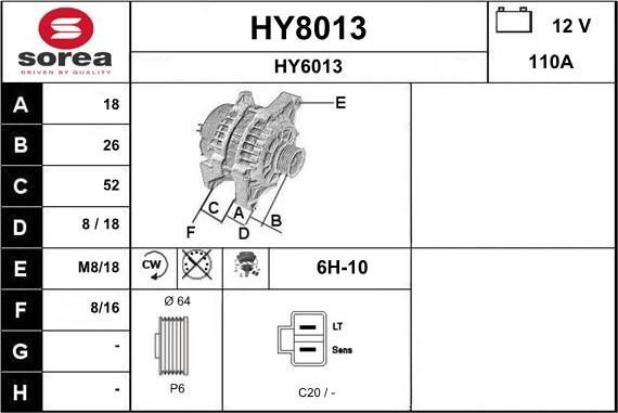 SNRA HY8013 - Ģenerators www.autospares.lv