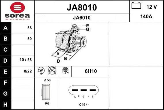 SNRA JA8010 - Ģenerators www.autospares.lv