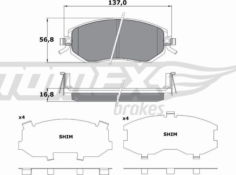 TOMEX brakes TX 17-65 - Bremžu uzliku kompl., Disku bremzes www.autospares.lv