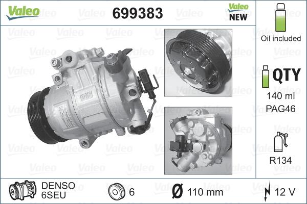 Valeo 699383 - Kompresors, Gaisa kond. sistēma www.autospares.lv