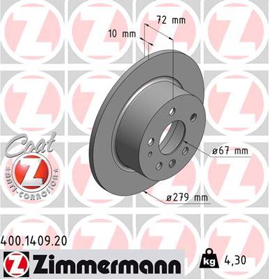Zimmermann 400.1409.20 - Bremžu diski www.autospares.lv
