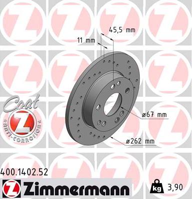Zimmermann 400.1402.52 - Bremžu diski www.autospares.lv