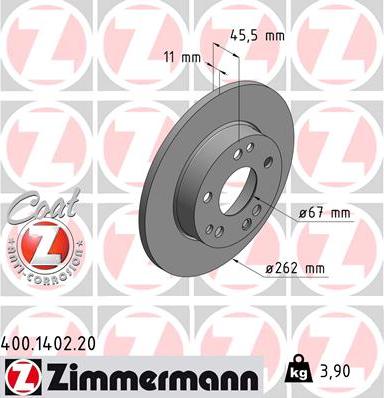 Zimmermann 400.1402.20 - Bremžu diski www.autospares.lv