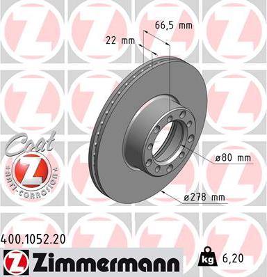 Zimmermann 400.1052.20 - Bremžu diski www.autospares.lv
