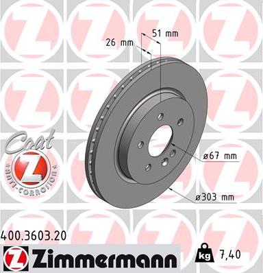 Zimmermann 400.3603.20 - Bremžu diski www.autospares.lv
