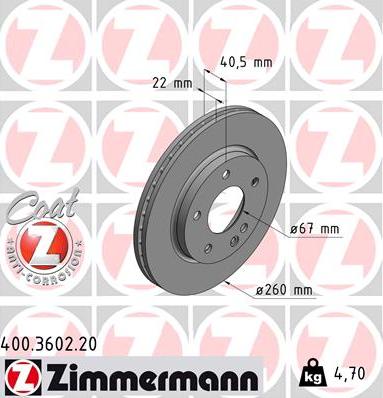 Zimmermann 400.3602.20 - Bremžu diski www.autospares.lv