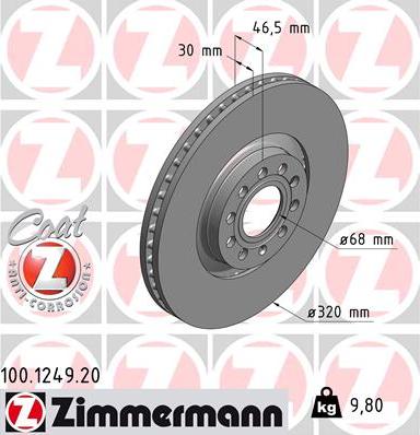 Zimmermann 100.1249.20 - Bremžu diski www.autospares.lv