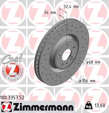 Zimmermann 100.3357.52 - Bremžu diski www.autospares.lv