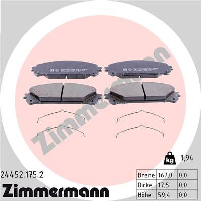 Zimmermann 24452.175.2 - Bremžu uzliku kompl., Disku bremzes www.autospares.lv
