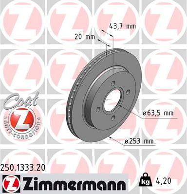 Zimmermann 250.1333.20 - Bremžu diski www.autospares.lv
