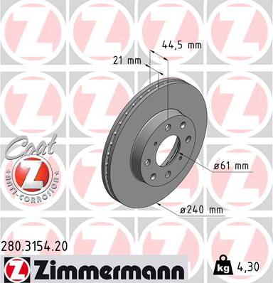 Zimmermann 280.3154.20 - Bremžu diski www.autospares.lv